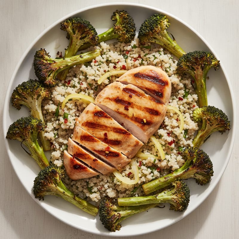 Grilled Chicken Breast with Quinoa and Roasted Broccoli