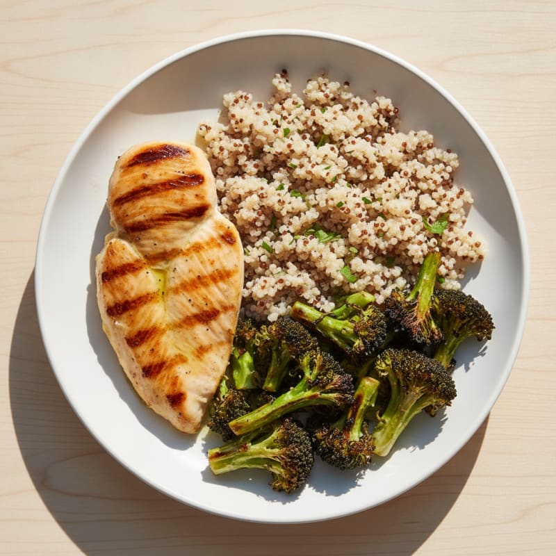 Grilled Chicken Breast with Quinoa and Roasted Broccoli