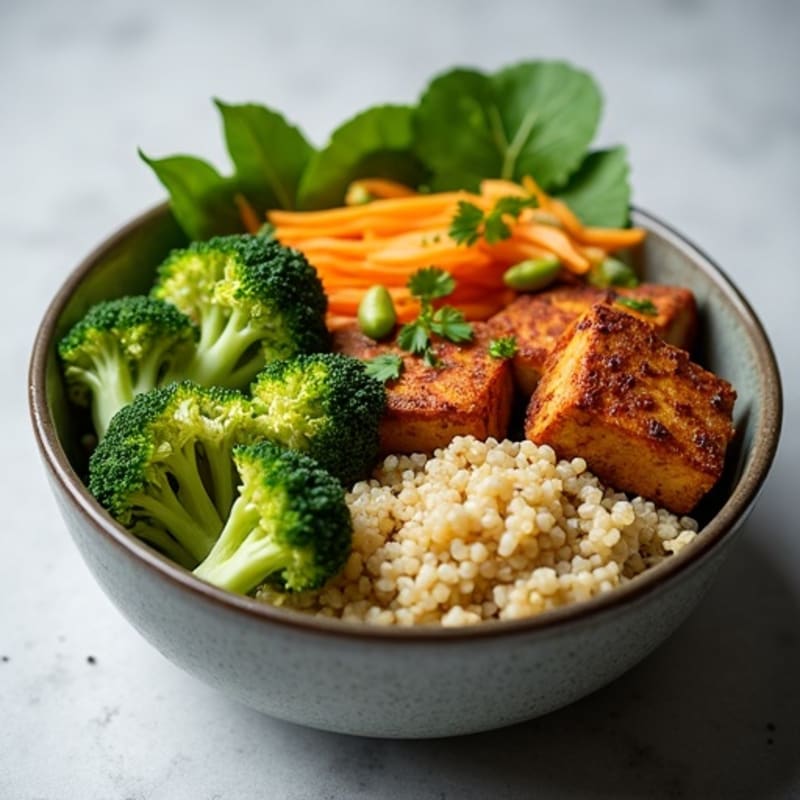 Crispy Tofu and Quinoa Power Bowl with Roasted Broccoli