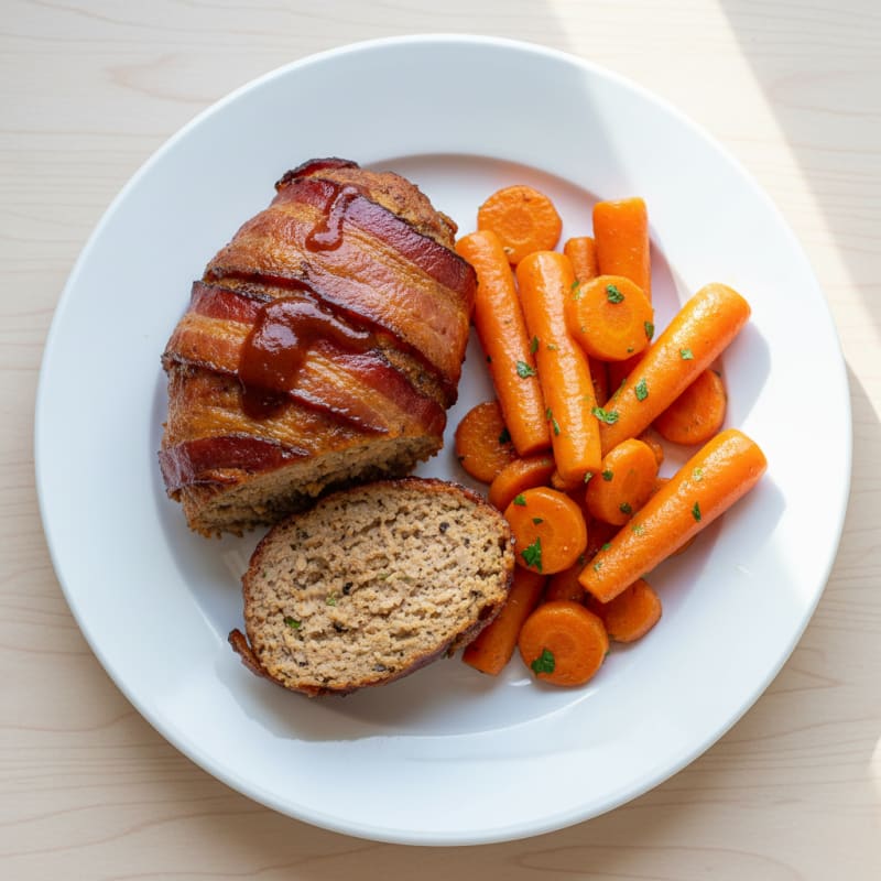 BBQ Bacon-Wrapped Meatloaf with Glazed Carrots
