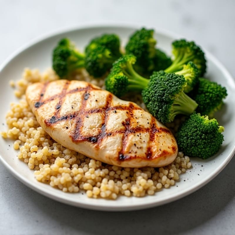 Grilled Chicken Breast with Quinoa and Roasted Broccoli
