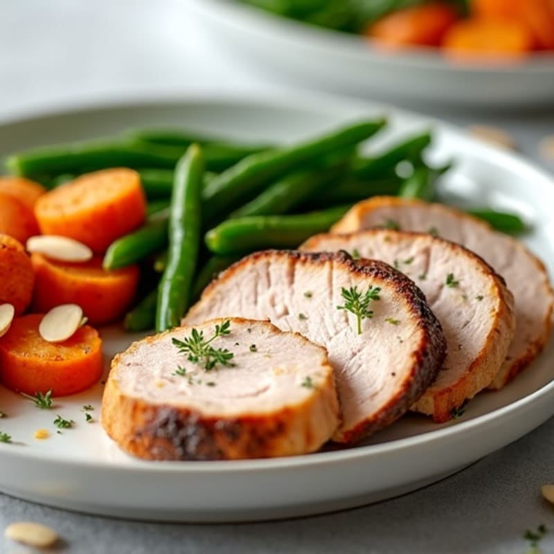 Seared Turkey Breast with Roasted Sweet Potatoes and Green Beans