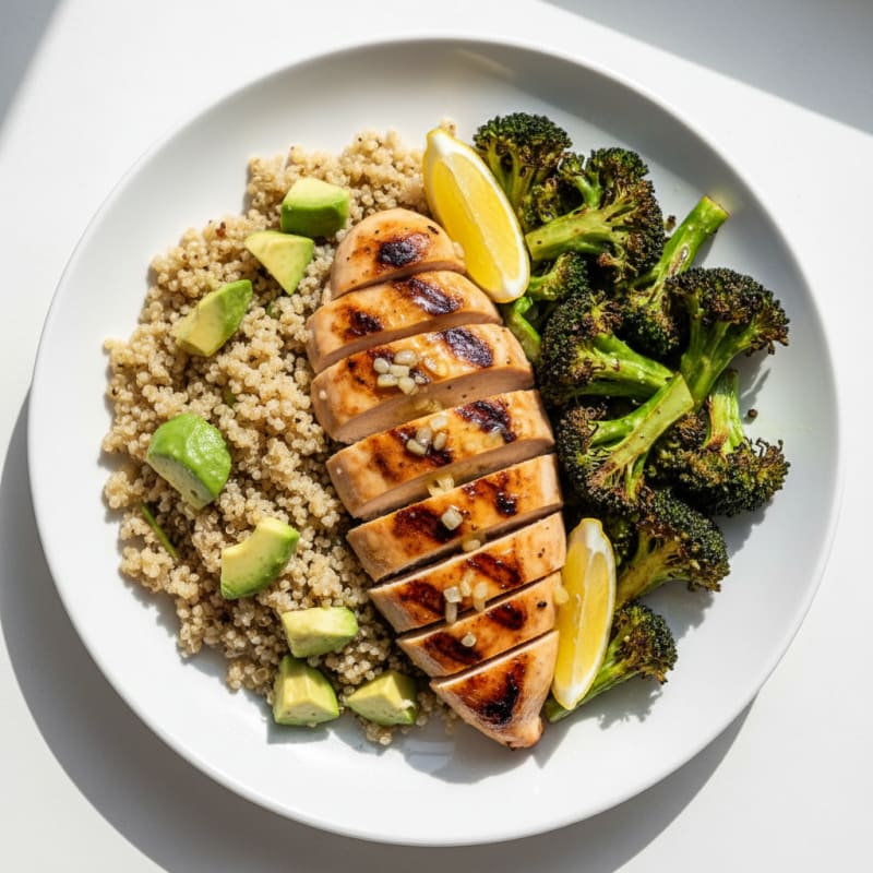 Grilled Chicken Breast with Quinoa and Roasted Broccoli