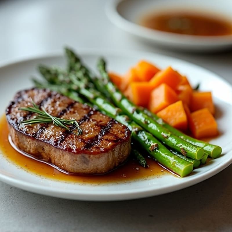 Pan-Seared Steak with Roasted Asparagus and Sweet Potato