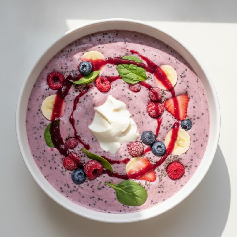 Silky Tofu Protein Smoothie with Chia Seeds and Berries