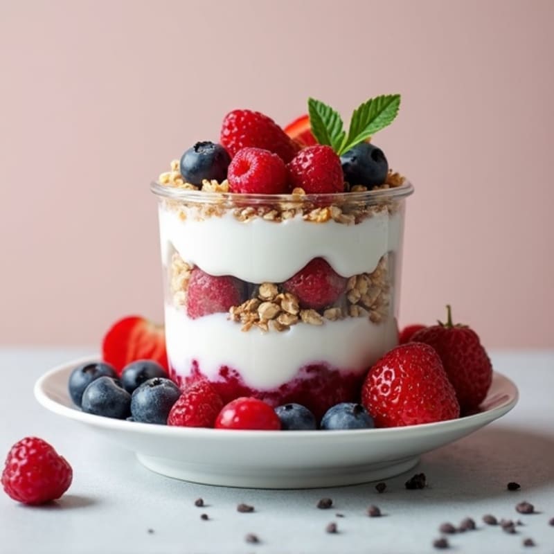 Creamy Greek Yogurt Parfait with Protein Granola and Mixed Berries