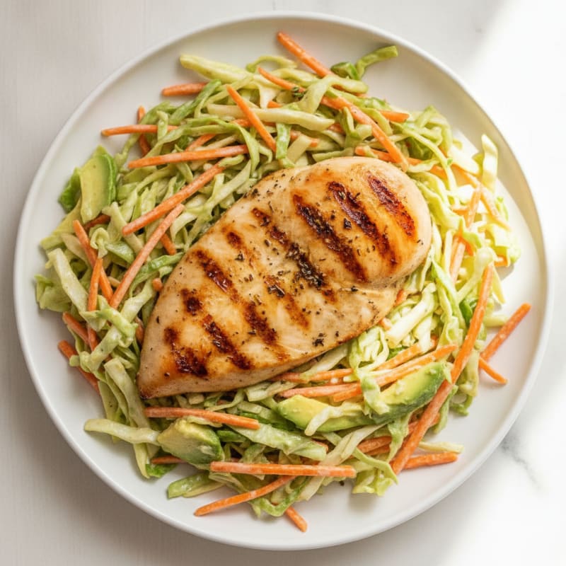 Grilled Chicken Breast with Crunchy Cabbage Slaw
