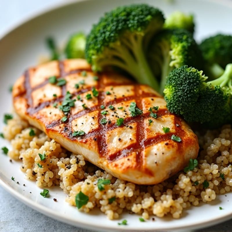 Grilled Chicken Breast with Quinoa and Roasted Broccoli