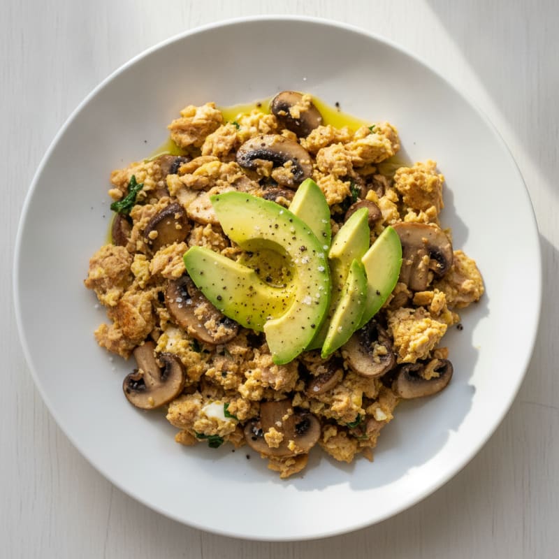 Tuna and Mushroom Scramble with Avocado