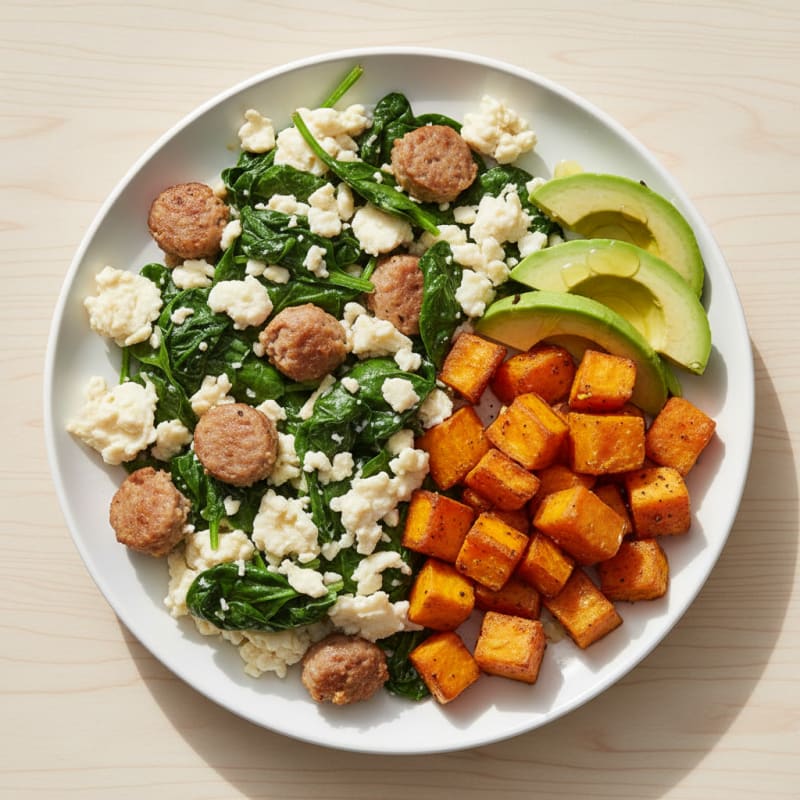 Egg White Scramble with Spinach and Turkey Sausage