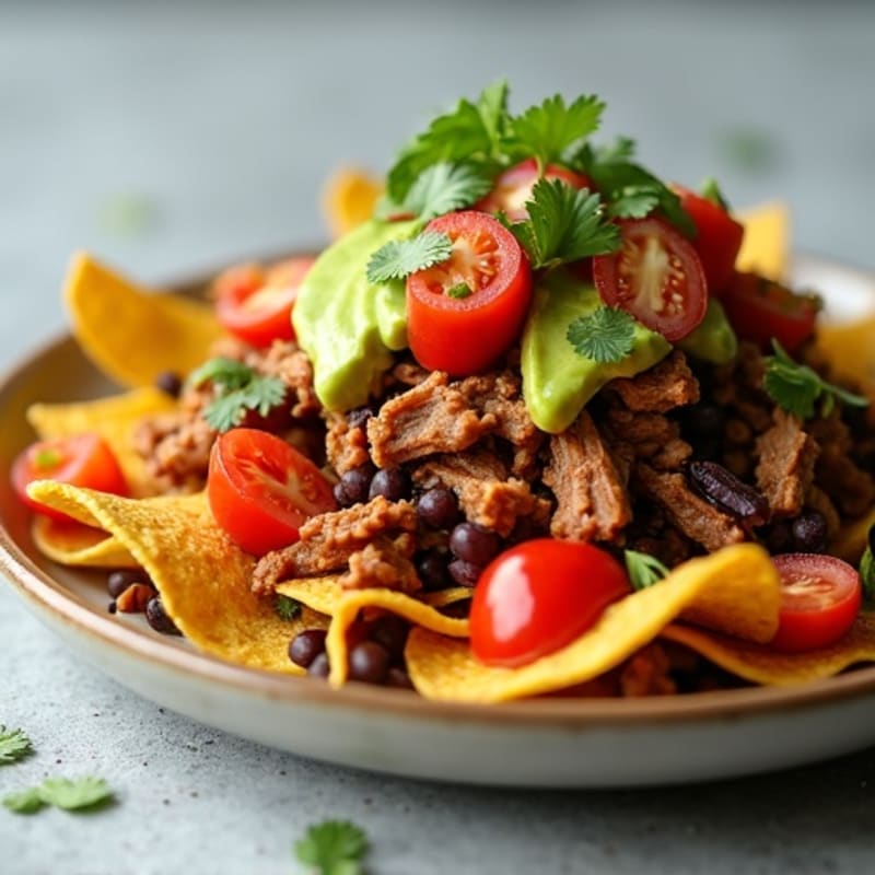 Smoky Pulled Pork Crispy Nachos with Fresh Pico and Creamy Avocado