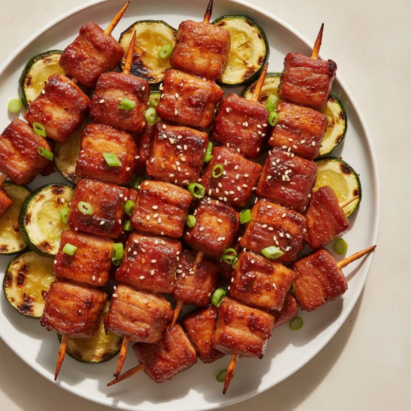 Spicy Gochujang Pork Belly Skewers