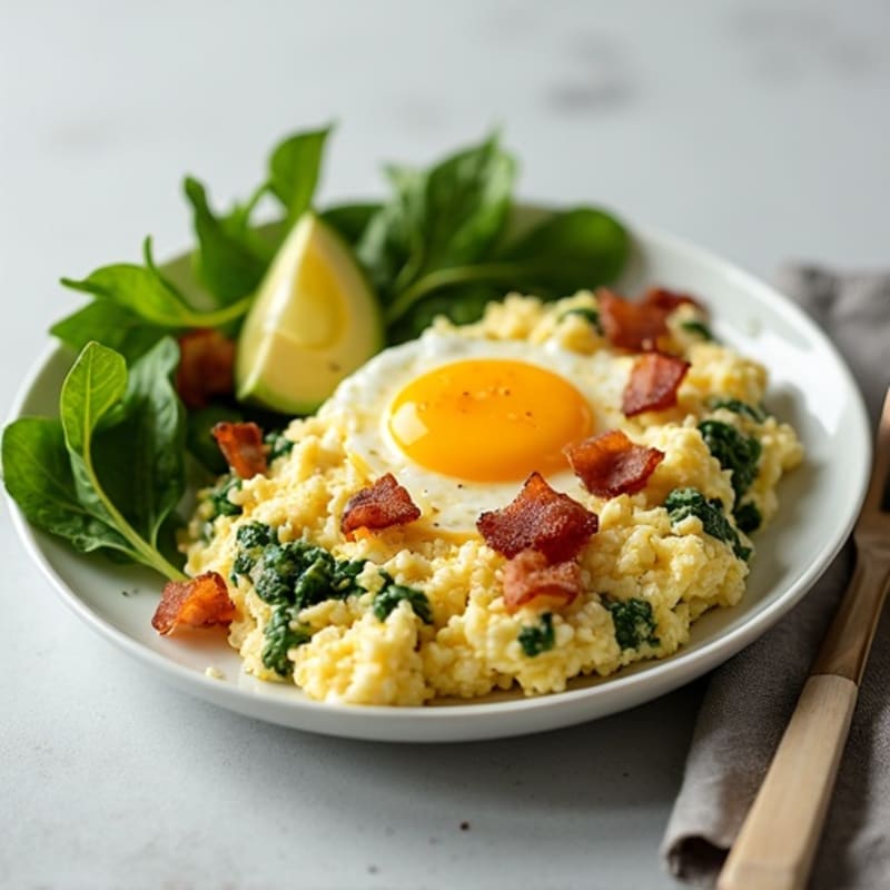 Cottage Cheese Egg Scramble with Spinach and Turkey Bacon