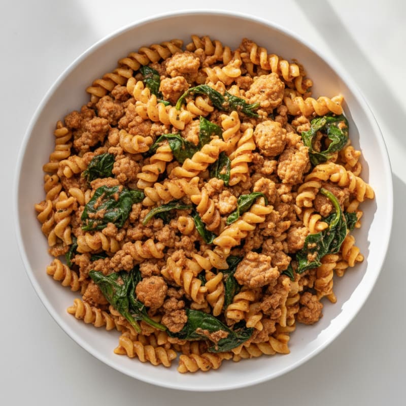 Creamy Protein Pasta with Lean Ground Turkey and Spinach