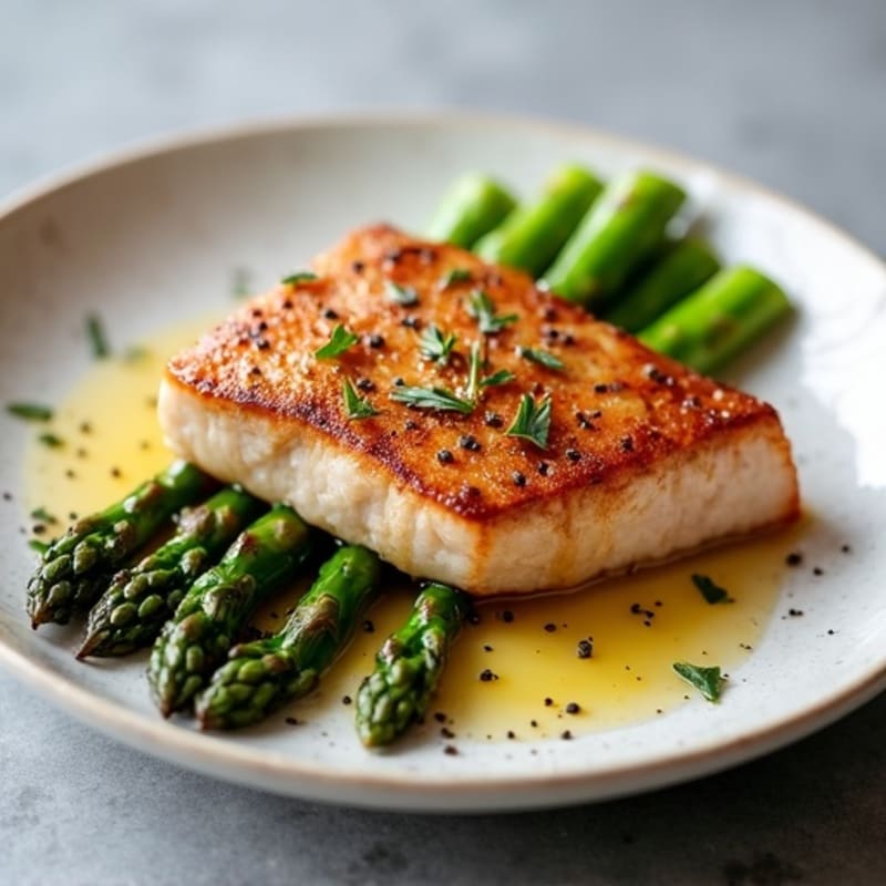 Crispy Seared Tuna Steak with Roasted Asparagus