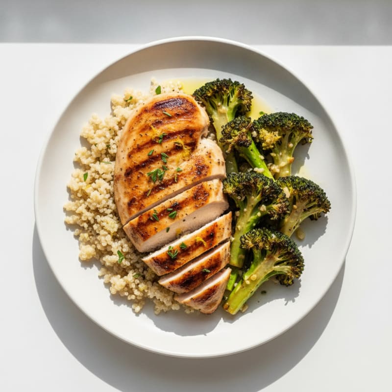 Grilled Chicken Breast with Quinoa and Roasted Broccoli