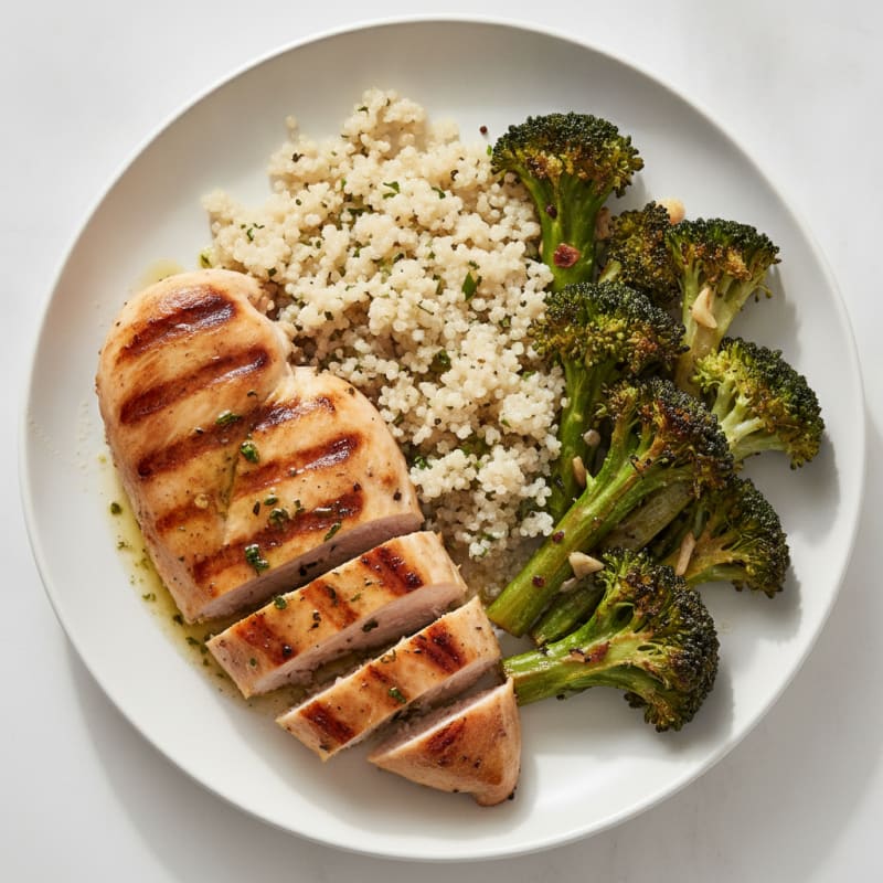 Grilled Chicken Breast with Quinoa and Roasted Broccoli