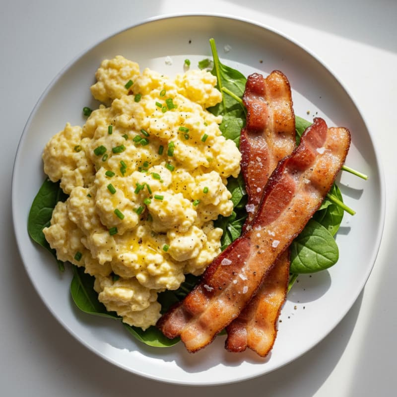 Creamy Scrambled Eggs with Crispy Bacon