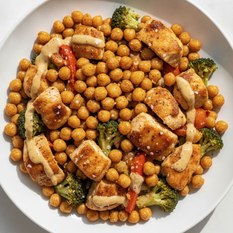 Roasted Chickpea and Chicken Vegetable Bowl