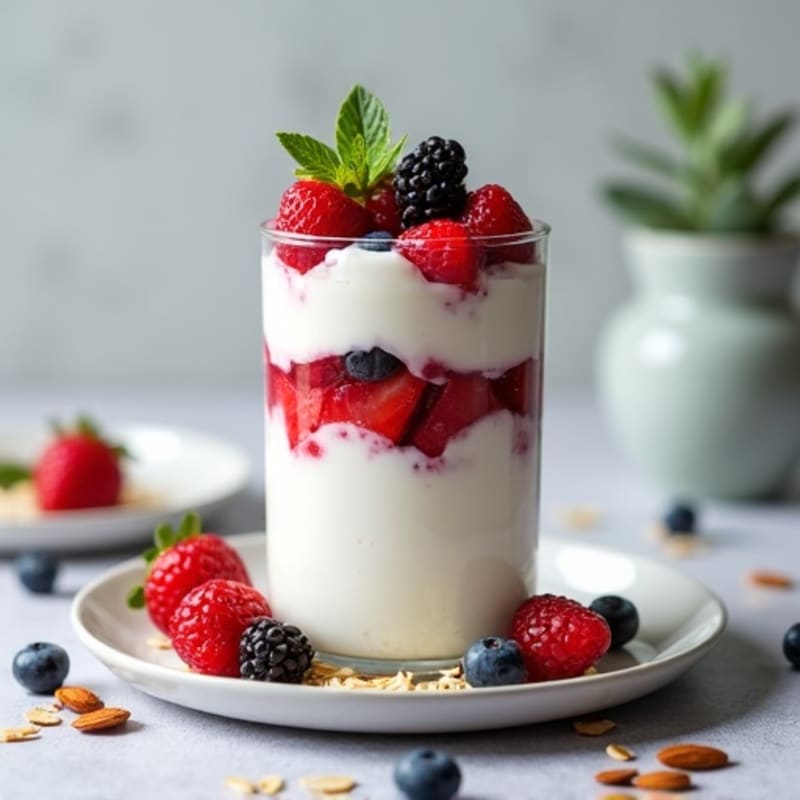High-Protein Greek Yogurt Parfait with Mixed Berries and Protein Powder