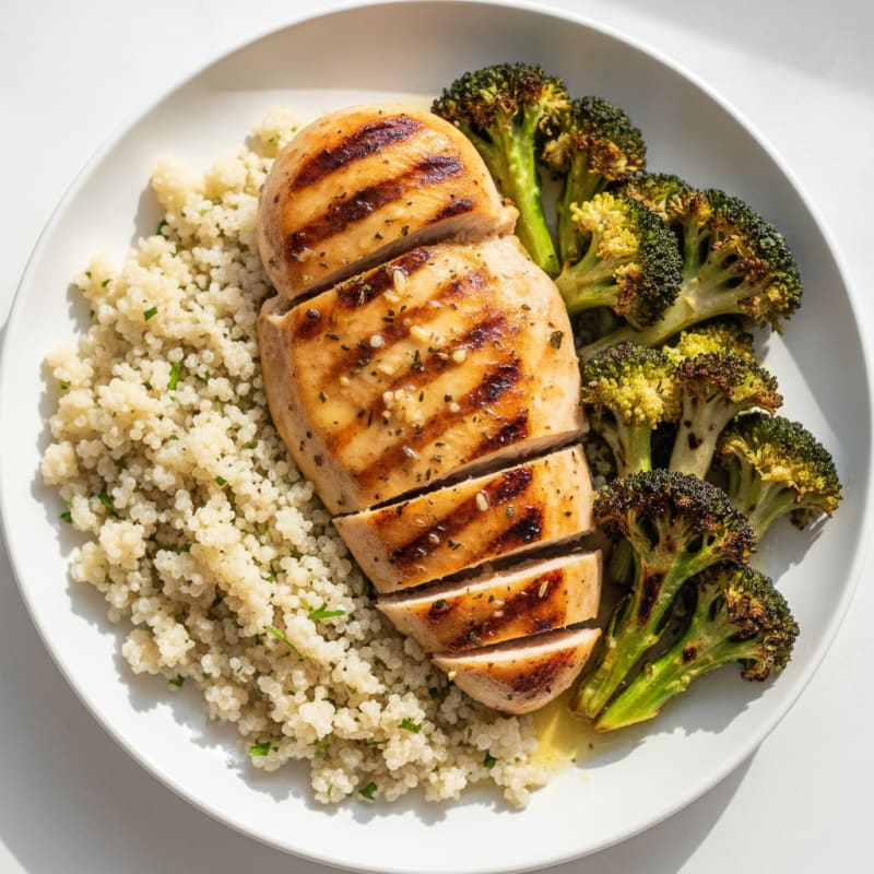 Grilled Chicken Breast with Quinoa and Roasted Broccoli