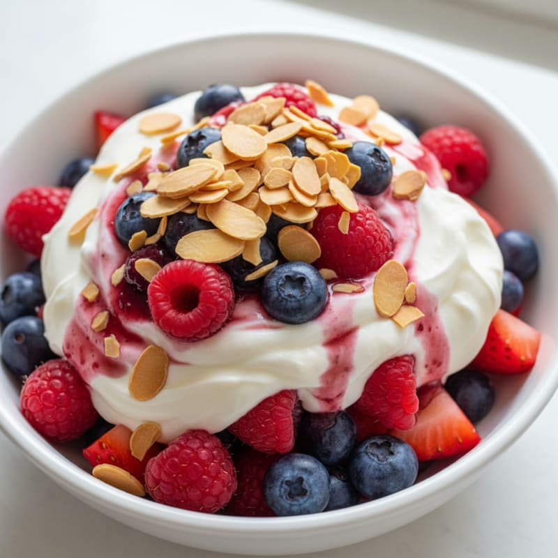 Greek Yogurt Protein Parfait with Mixed Berries and Almonds
