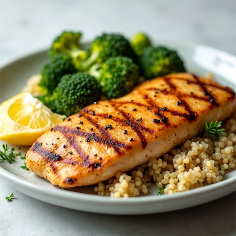 Grilled Chicken Breast with Quinoa and Roasted Broccoli