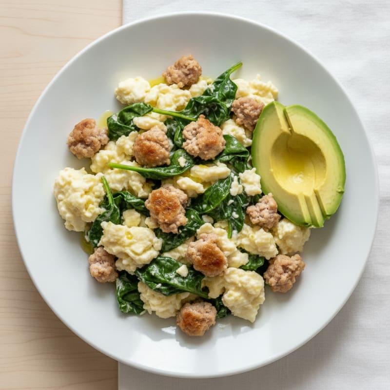 Egg White Scramble with Turkey Sausage and Spinach