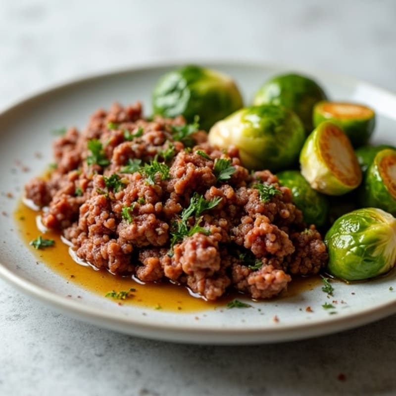 Garlic Herb Ground Beef with Roasted Brussels Sprouts