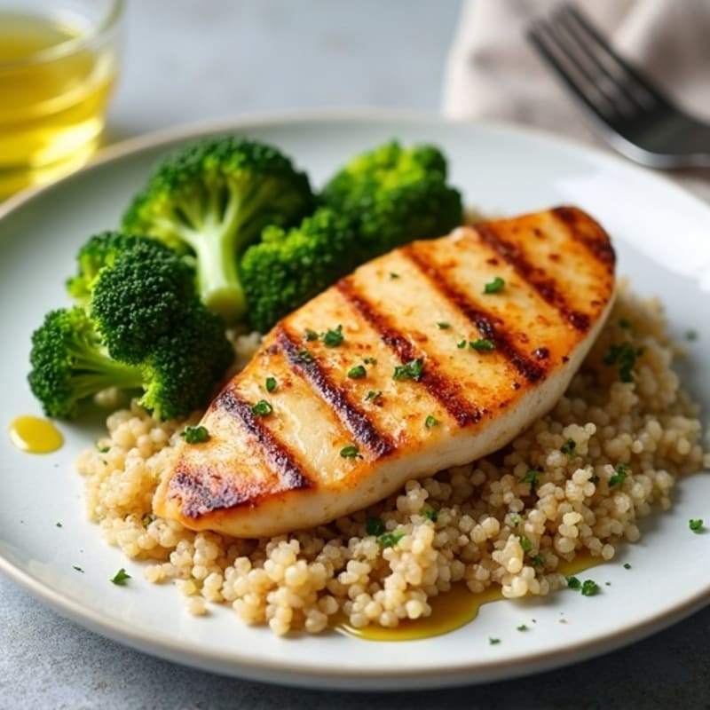 Grilled Chicken Breast with Quinoa and Roasted Broccoli