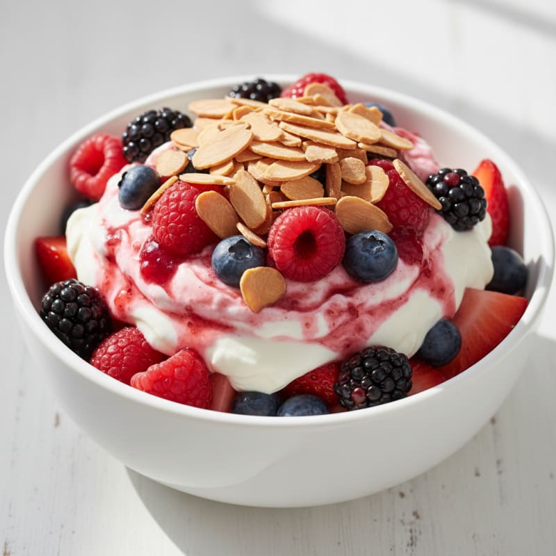 Greek Yogurt Protein Parfait with Mixed Berries and Almonds