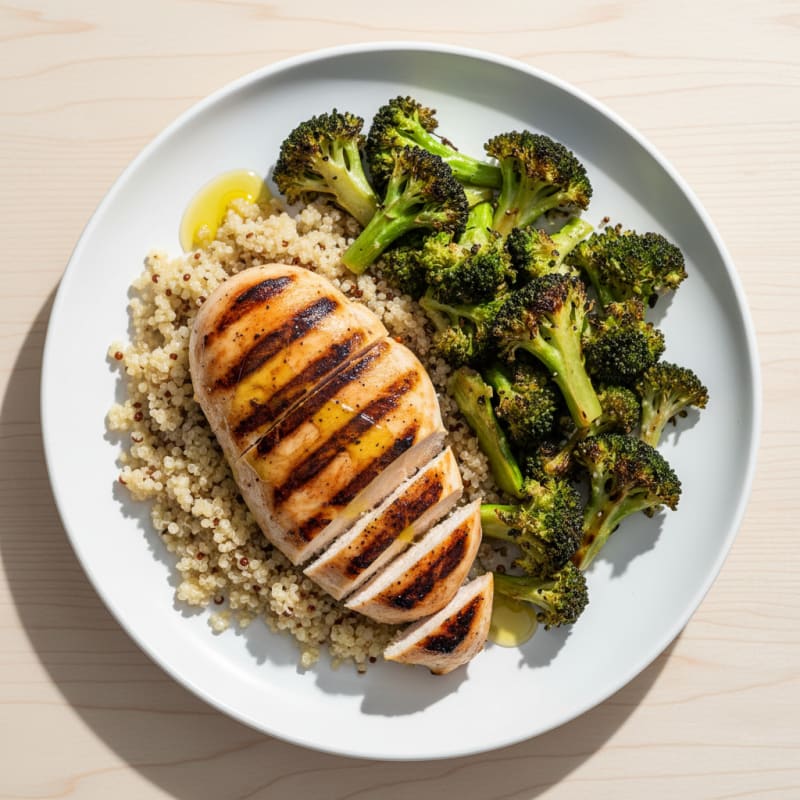 Grilled Chicken Breast with Quinoa and Roasted Broccoli