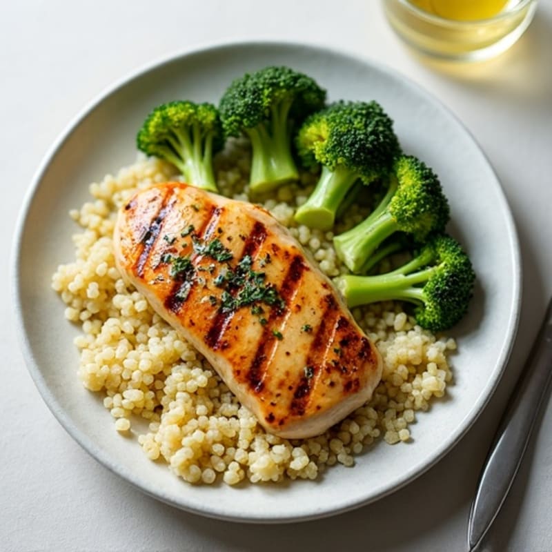 Grilled Lemon Herb Chicken Breast with Quinoa and Roasted Broccoli