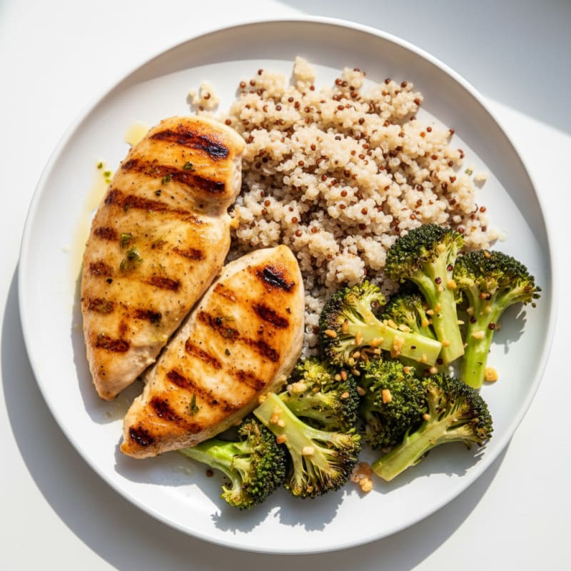 Grilled Chicken Breast with Roasted Broccoli and Quinoa