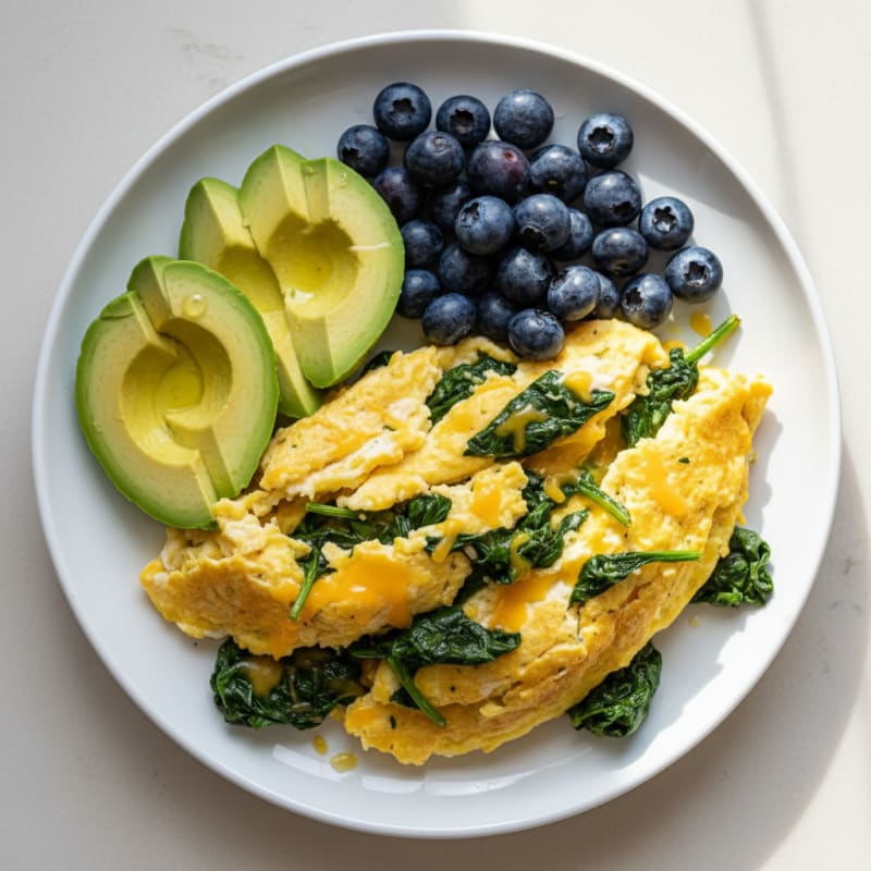 Scrambled Eggs with Sautéed Spinach and Cheddar