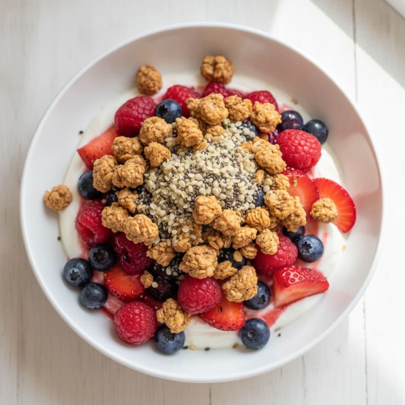 Greek Yogurt Parfait with Mixed Berries and Protein Granola