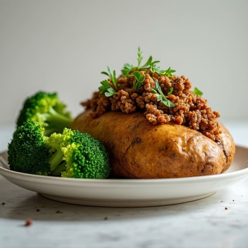 Crispy Baked Potato with Lean Ground Beef and Steamed Broccoli
