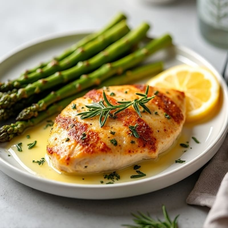 Crispy Lemon-Herb Roasted Chicken with Roasted Asparagus