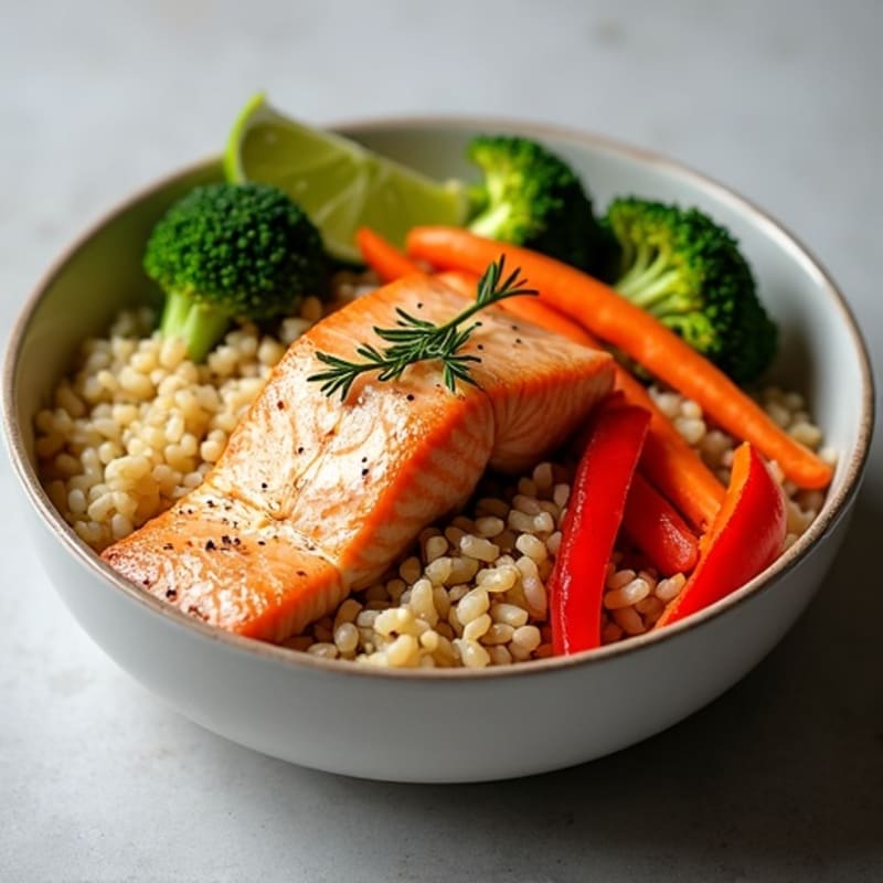 Salmon Brown Rice Bowl with Fresh Veggies