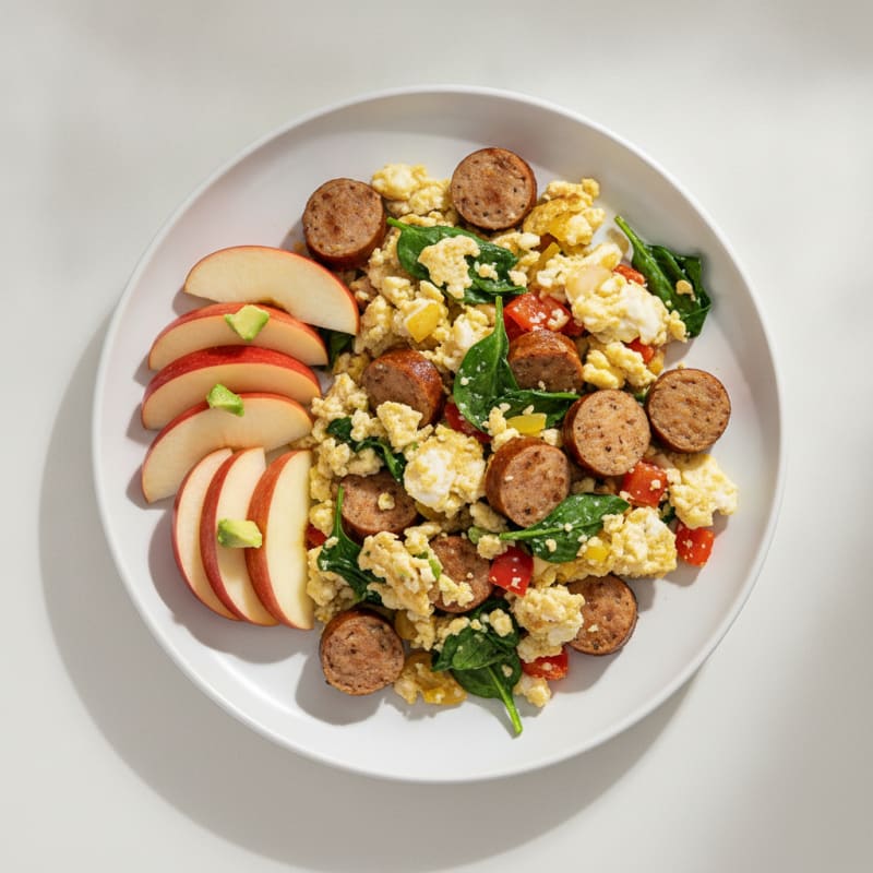 Egg White Veggie Scramble with Chicken Sausage
