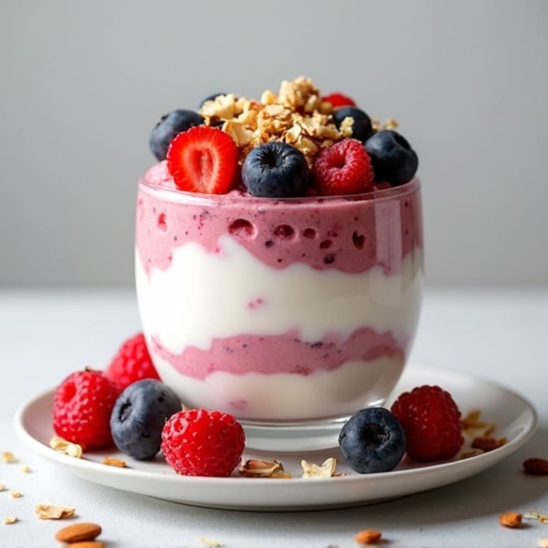 Greek Yogurt Protein Parfait with Mixed Berries and Almonds