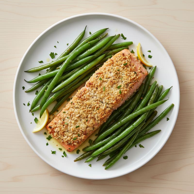 Herb-Crusted Salmon with Roasted Green Beans