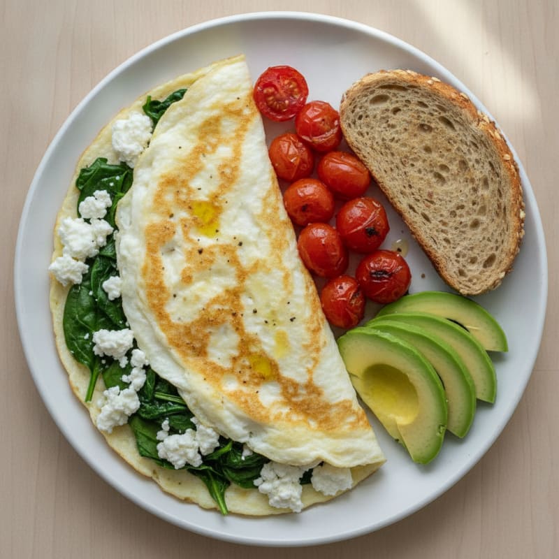 Egg White Spinach Omelette with Cottage Cheese and Cherry Tomatoes
