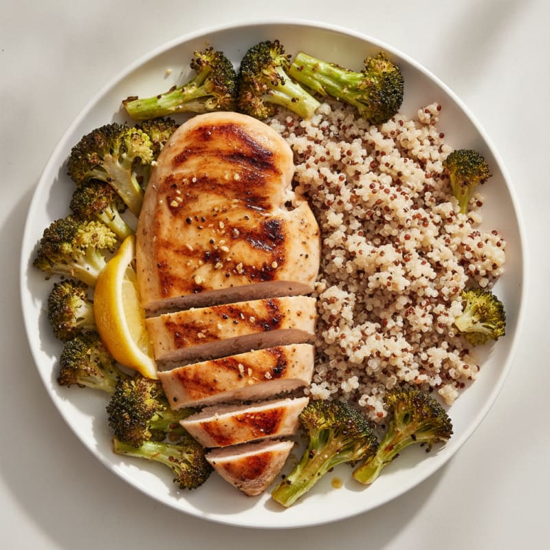 Grilled Chicken Breast with Quinoa and Roasted Broccoli