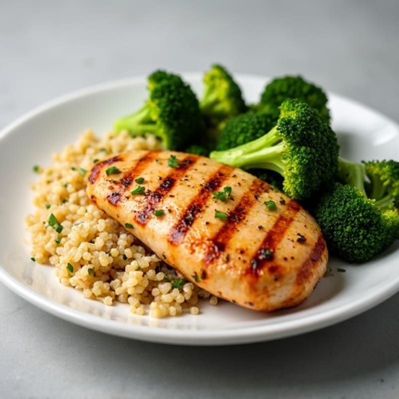 Grilled Chicken Breast with Roasted Broccoli and Quinoa