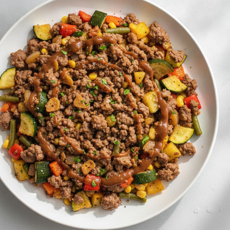 Garlic Beef Skillet with Roasted Vegetables