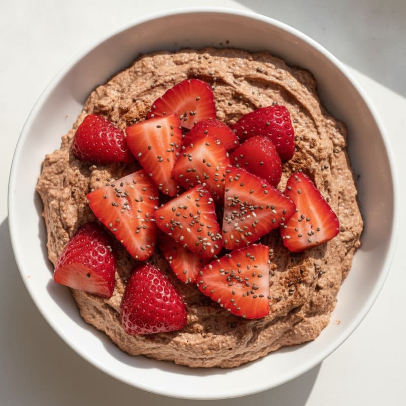 Silky Cottage Cheese and Cocoa Protein Mousse with Sliced Strawberries
