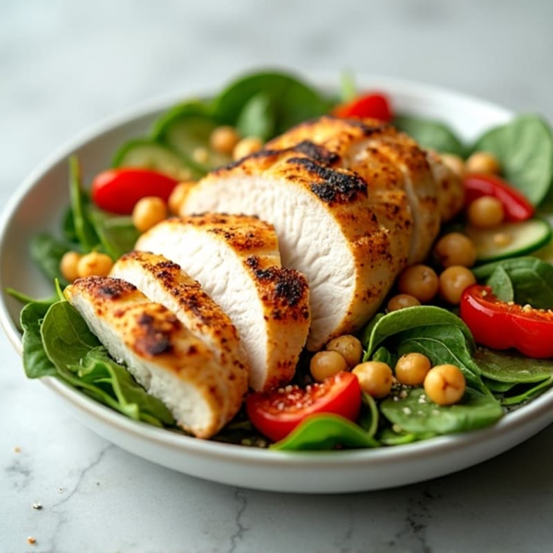 Grilled Turkey Breast Salad with Chickpeas and Roasted Red Peppers