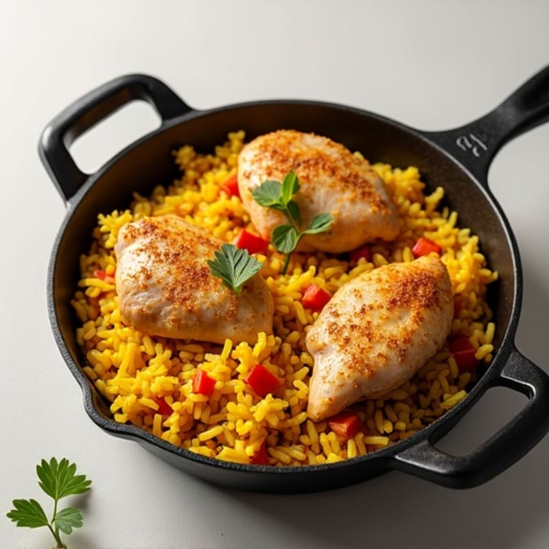 Saffron Chicken and Yellow Rice Skillet