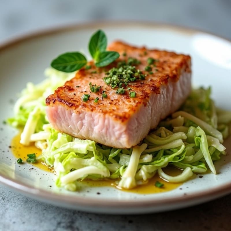 Seared Tuna Filet over Crunchy Shredded Cabbage Salad
